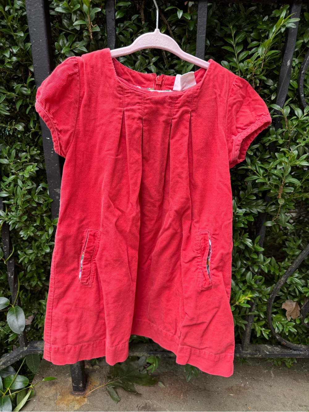 Mini Boden Girls Coral Corduroy Pleated dress